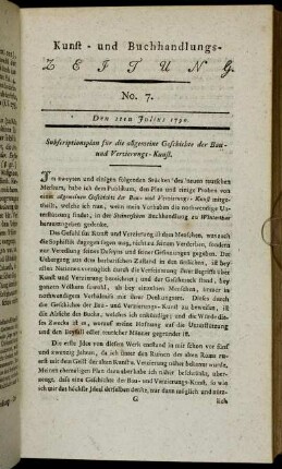 Kunst- und Buchhandlungs-Zeitung. No. 7. Den 2ten Julius 1790.