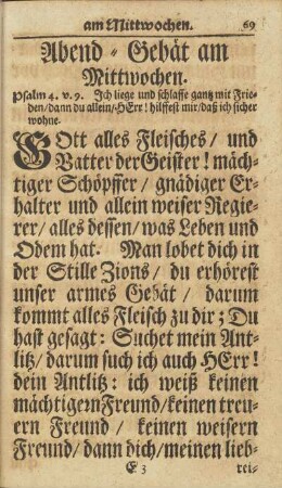 Abend-Gebät am Mittwochen