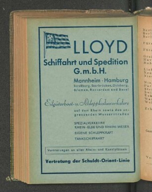 Lloyd SChiffahrt und Spedition G.m.b.H. Mannheim Hamburg (...)