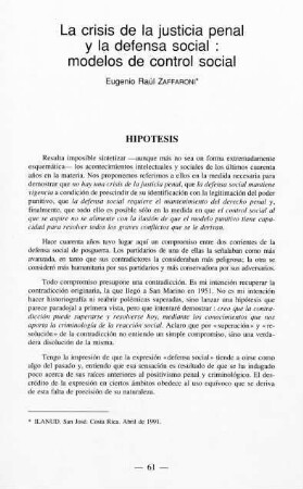 61-70, 4. La crisis de la justicia penal y la defensa social: modelos de control social