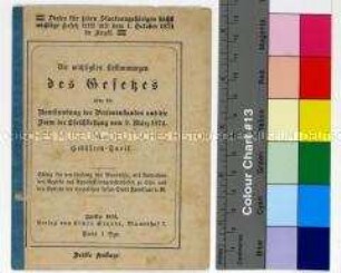 Informationsbroschüre mit Abdruck des Gesetzes über die Beurkundung des Personenstandes und die Zivilehe vom 9.3.1874