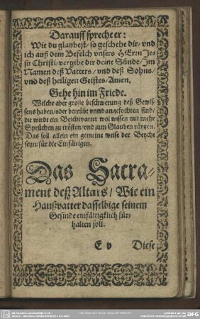 Das Sacrament deß Altars, Wie ein Haußvatter dasselbige seinem Gesinde einfältigklich fürhalten soll