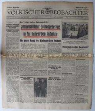Tageszeitung "Völkischer Beobachter" u.a. zur Verhaftung sowjetischer Spione in Italien