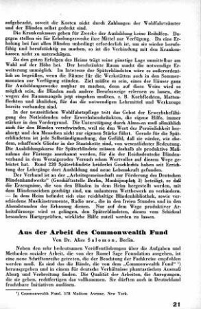 Aus der Arbeit des Commonwealth Fund