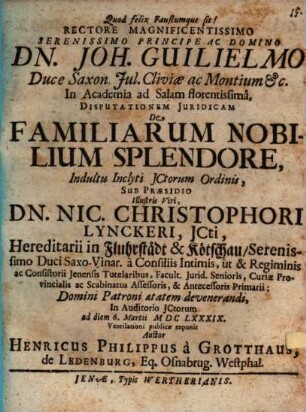 Disp. iur. de familiarum nobilium splendore