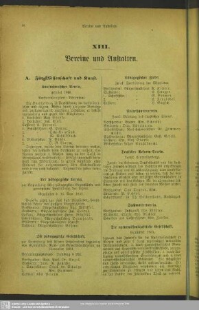 XIII. Vereine und Anstalten