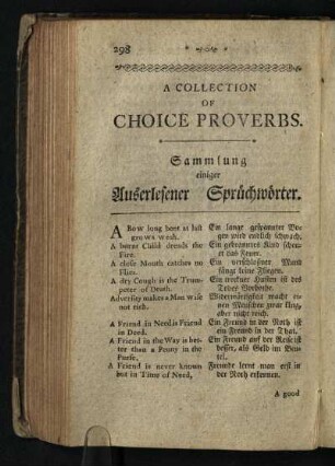 A Collection of Choice Proverbs Sammlung einiger Auserlesener Spruechwoerter