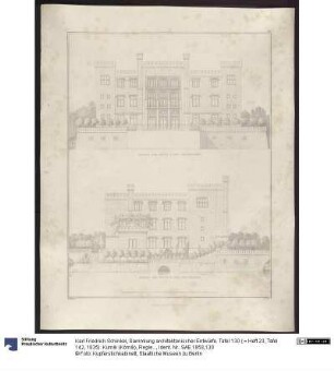 Sammlung architektonischer Entwürfe. Tafel 130 ( = Heft 23, Tafel 142, 1835): Kurnik (Kórnik), Regierungsbezirk Posen (Województwo Wielkopolskie). Schloss. Seitenansicht