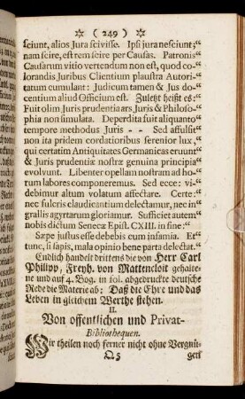 II. Von offentlichen und Privat-Bibliothequen.