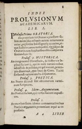 Index Prolusionum Academicarum.