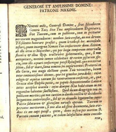 Generose Et Amplissime Domine: Patrone Maxime.