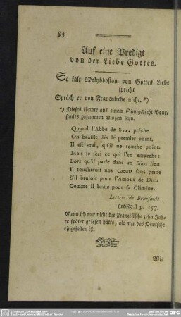 Auf eine Predigt von der Liebe Gottes