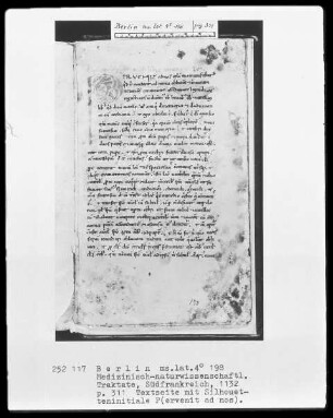 Medizinische Sammelhandschrift — Initiale P (ervenit ad nos), Folio 311recto