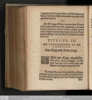 Titulus. III. De Conventione Et Reconventione. Von Klage und Widerklage.