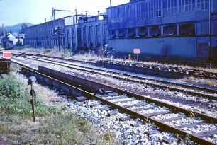 Güterbahnhof Aalen: auf der Strecke Neresheim - Aalen der Härtsfeldbahn Aalen - Neresheim - Dillingen: Rollbockgruben: Blickrichtung Neresheim