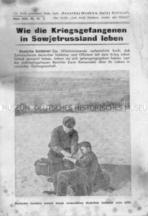 Sowjetisches Abwurf-Flugblatt über das Leben in sowjetischer Gefangenschaft (mit Passierschein)