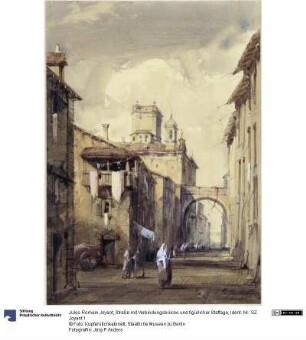 Straße mit Verbindungsbrücke und figürlicher Staffage