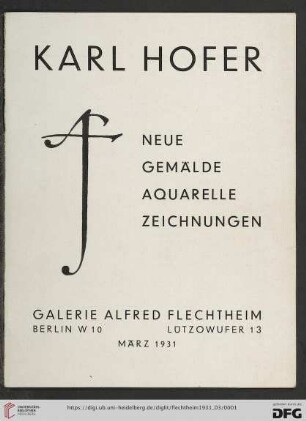Karl Hofer : neue Gemälde, Aquarelle, Zeichnungen : März 1931