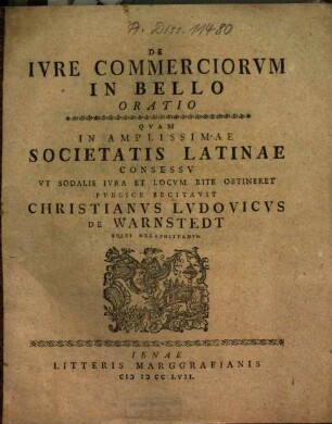 De iure commerciorum in bello oratio