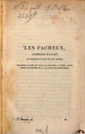 Les Fâcheux : Comédie-Ballet en trois actes et en vers