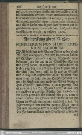 Anmerckung über XI. Cap. Ministerium Non Habet Imperium Sacrorum