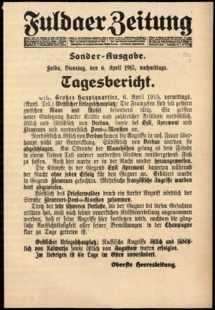 Erste Ausgabe vom Dienstag, den 06. April 1915.
