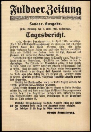 Erste Ausgabe vom Dienstag, den 06. April 1915.