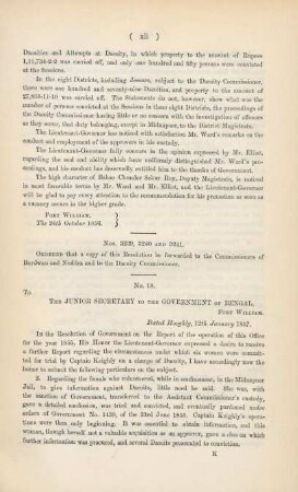 No. 18. The junior secretary to the government of Bengal, Fort William