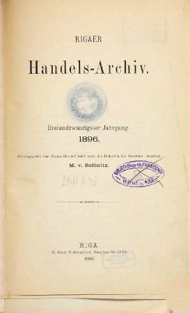 Rigaer Handels-Archiv, 23. 1896