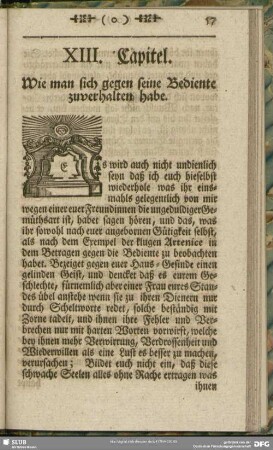 XIII. Capitel. Wie man sich gegen Bediente zuverhalten habe