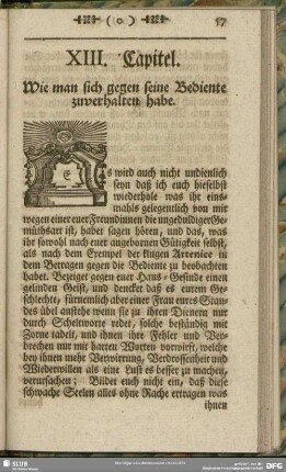XIII. Capitel. Wie man sich gegen Bediente zuverhalten habe