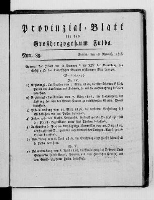 Num. 89., Ausgabe vom 15. November 1816