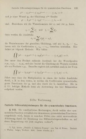 133-149, Elfte Vorlesung. Partielle Differentialgleichungen für die symmetrischen Functionen.