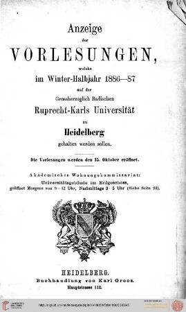 Wintersemester 1886/1887