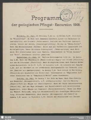 Programm der geologischen Pfingst-Excursion 1908