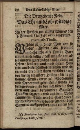 Die Dreyzehende Rede. Das Ehr-und Lob-würdige Alter