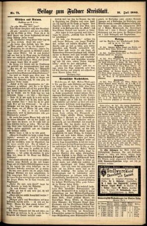 Zweite Ausgabe vom Samstag, den 31. Juli 1880.