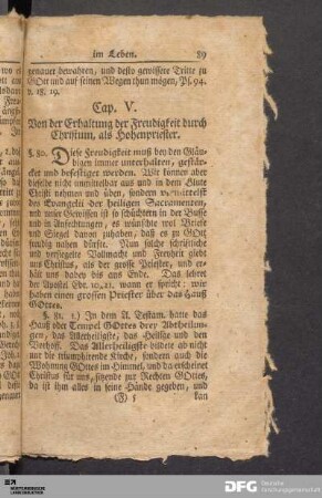 Cap. V. Von der Erhaltung der Freudigkeit durch Christum, als Hohenpriester.