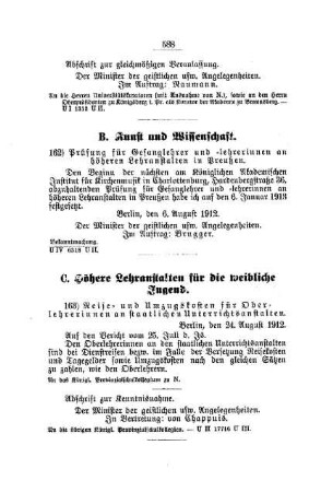 Prüfung der Gesanglehrer und -lehrerinnen an höheren Lehranstalten in Preußen : [B. Kunst und Wissenschaft]