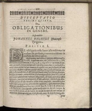 Disceptatio Decima Quinta. De Obligationibus In Genere.