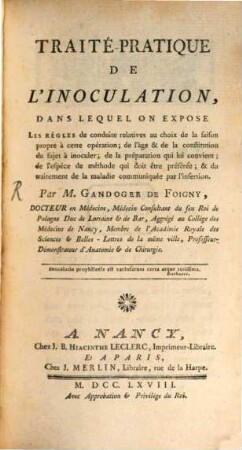 Traité pratique de lìnoculation