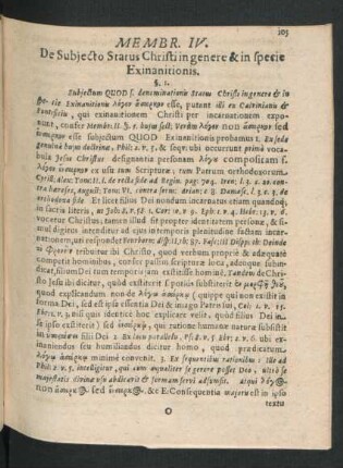Membr. IV. De Subiecto Status Christi in genere & in specie Exinanitionis.