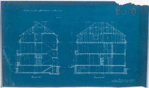 Pfarrhaus (und Entwurf für eine Kirche), Bochum-Hordel: Quer- und Längsschnitt 1:50