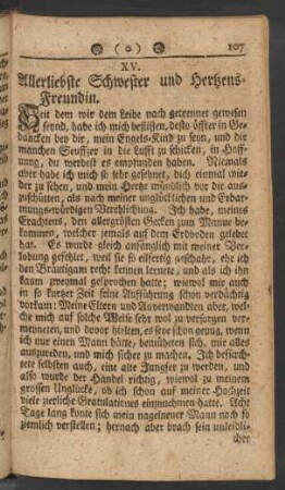 XV. Allerliebste Schwester und Hertzens-Freundin.