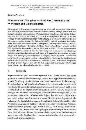 Was lesen wir? Wo gehen wir hin? Zur Grammatik von Werktiteln und Gasthausnamen