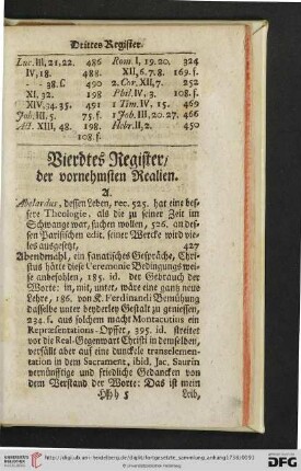 Vierdtes Register, der vornehmsten Realien
