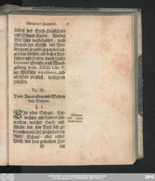 Tit. III. Vom Austreiben und Weiden des Viehes.