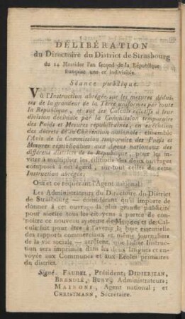 Délibération du Directoire du District de Strasbourg ...
