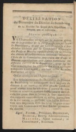 Délibération du Directoire du District de Strasbourg ...