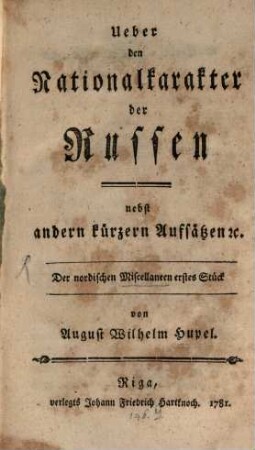 Der nordischen Miscellaneen ... Stück. 1/3, 1/3. 1781
